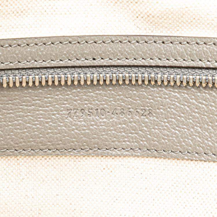 Pre Owned Gucci Grey White Canvas Embossed Logo Tote