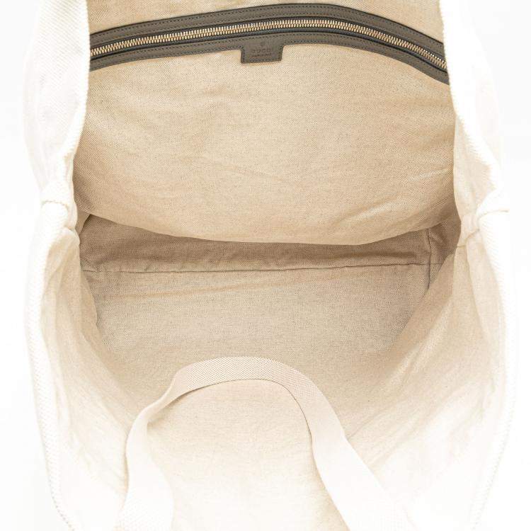 Pre Owned Gucci Grey White Canvas Embossed Logo Tote