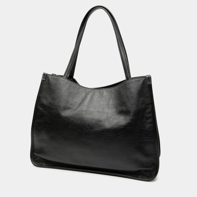 Pre Owned Gucci Black Medium Leather Horsebit 1955 Tote