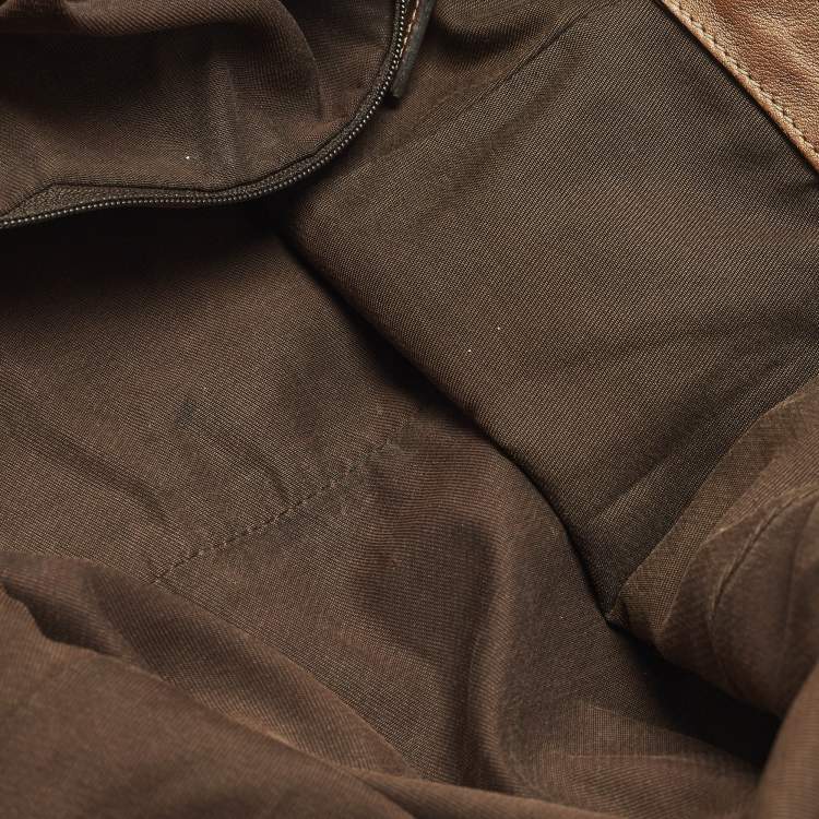 Pre Owned Gucci Sukey Medium Beige/Bronze GG Canvas and Leather Bag