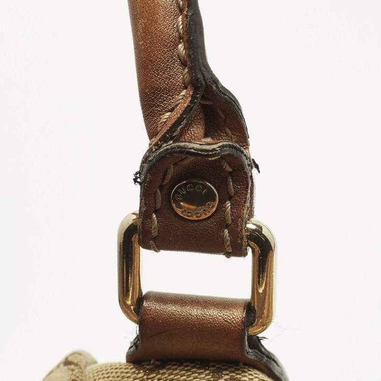 Pre Owned Gucci Sukey Medium Beige/Bronze GG Canvas and Leather Bag