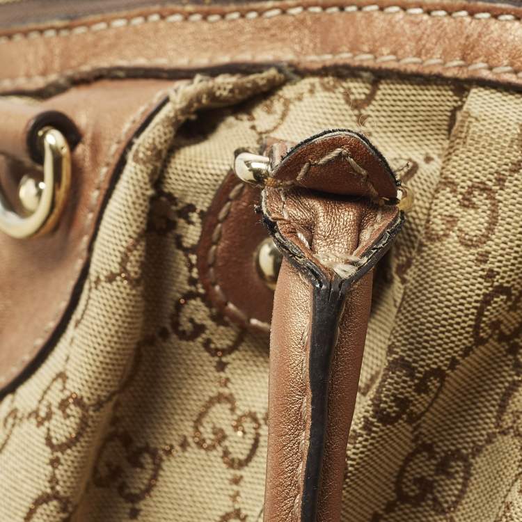 Pre Owned Gucci Sukey Medium Beige/Bronze GG Canvas and Leather Bag