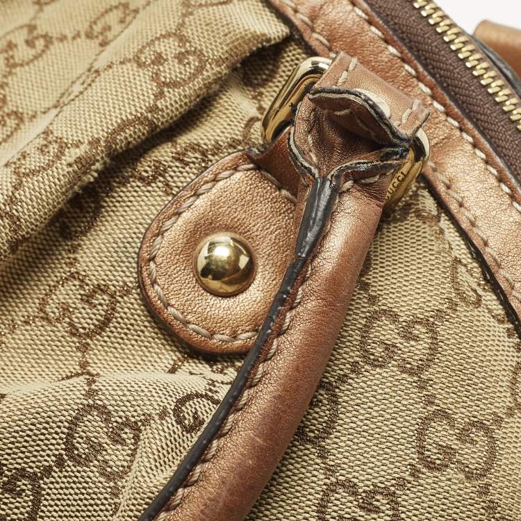Pre Owned Gucci Sukey Medium Beige/Bronze GG Canvas and Leather Bag