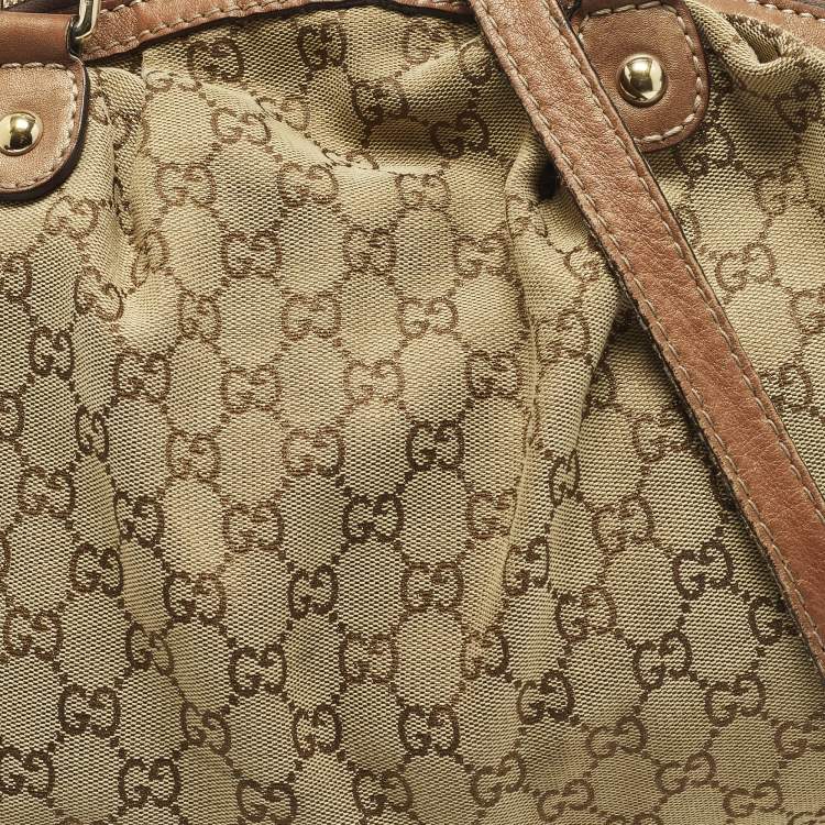 Pre Owned Gucci Sukey Medium Beige/Bronze GG Canvas and Leather Bag