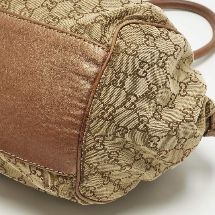 Pre Owned Gucci Sukey Medium Beige/Bronze GG Canvas and Leather Bag