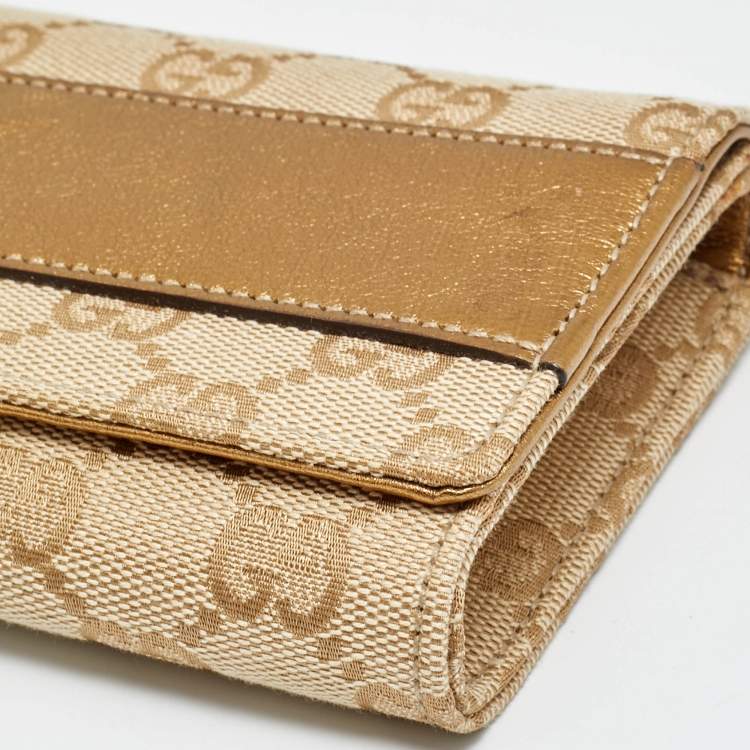 Pre Owned Gucci Romy Buckle Beige/Bronze GG Canvas and Leather Clutch