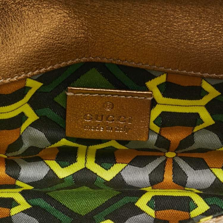 Pre Owned Gucci Romy Buckle Beige/Bronze GG Canvas and Leather Clutch