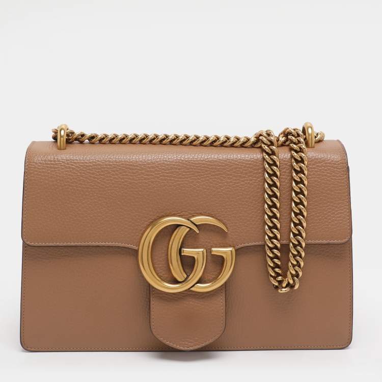 Pre Owned Gucci GG Marmont Brown Leather Shoulder Bags