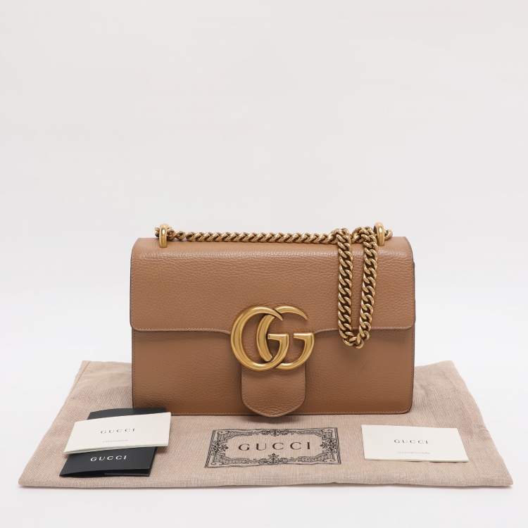 Pre Owned Gucci GG Marmont Brown Leather Shoulder Bags