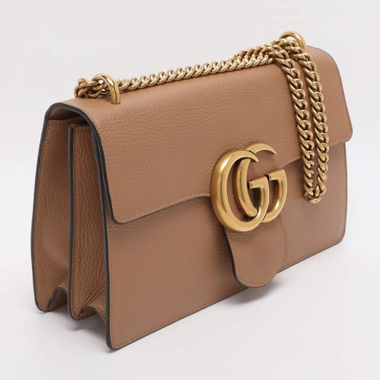 Pre Owned Gucci GG Marmont Brown Leather Shoulder Bags