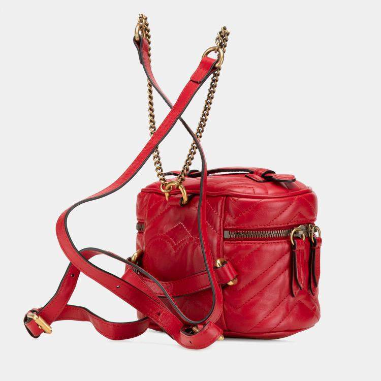 Pre Owned Gucci Red GG Marmont Round Matelasse Leather Backpack