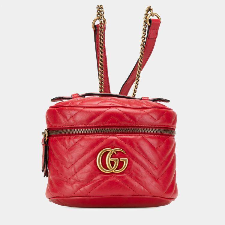 Pre Owned Gucci Red GG Marmont Round Matelasse Leather Backpack