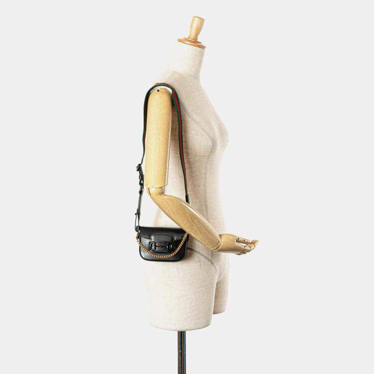 Pre Owned Gucci Black Mini Leather Horsebit 1955 Web Satchel