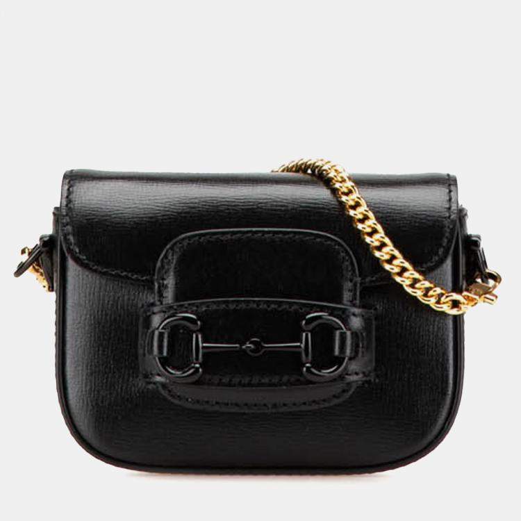 Pre Owned Gucci Black Mini Leather Horsebit 1955 Web Satchel