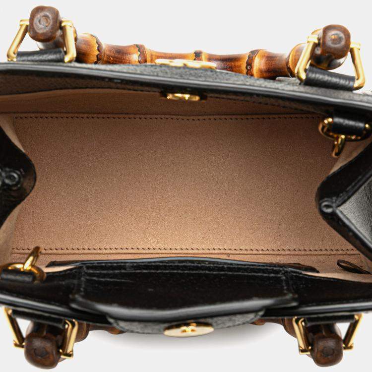 Pre Owned Gucci Black Small Calfskin Bamboo Diana Satchel