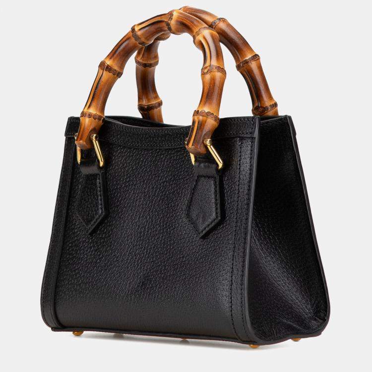 Pre Owned Gucci Black Small Calfskin Bamboo Diana Satchel