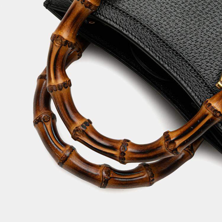Pre Owned Gucci Black Small Calfskin Bamboo Diana Satchel