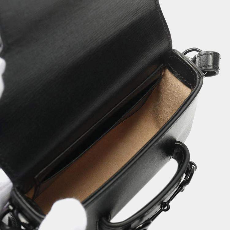 Pre Owned Gucci Black Mini Leather Horsebit 1955 Web Satchel