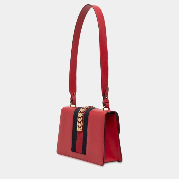 Pre Owned Gucci Red Small Leather Sylvie Web Satchel