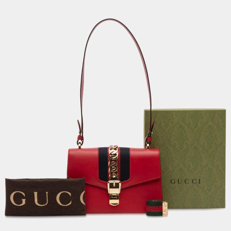 Pre Owned Gucci Red Small Leather Sylvie Web Satchel