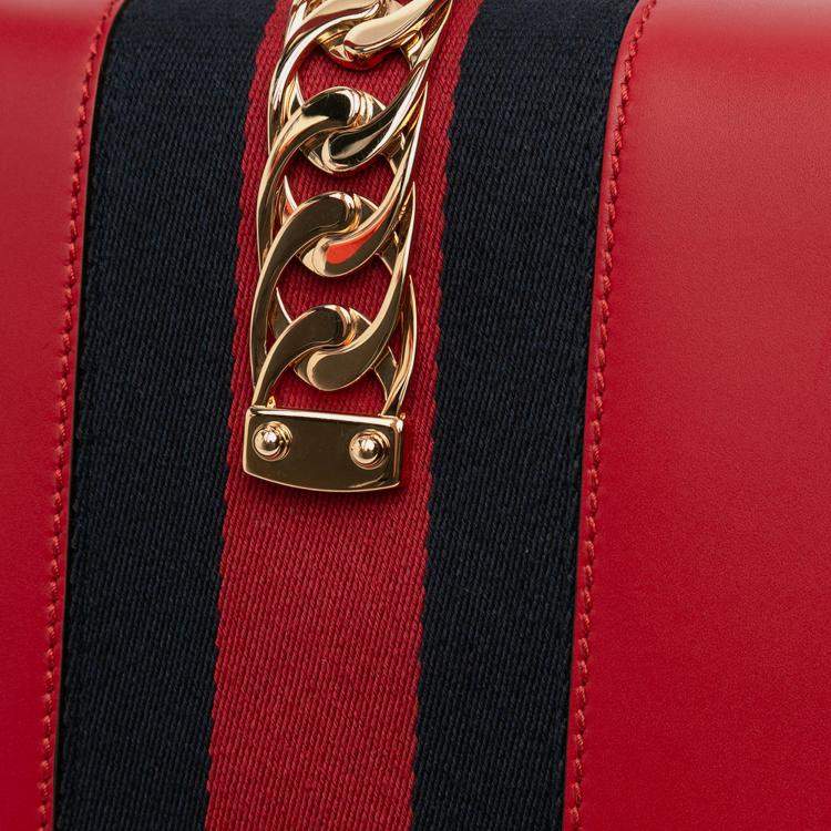 Pre Owned Gucci Red Small Leather Sylvie Web Satchel