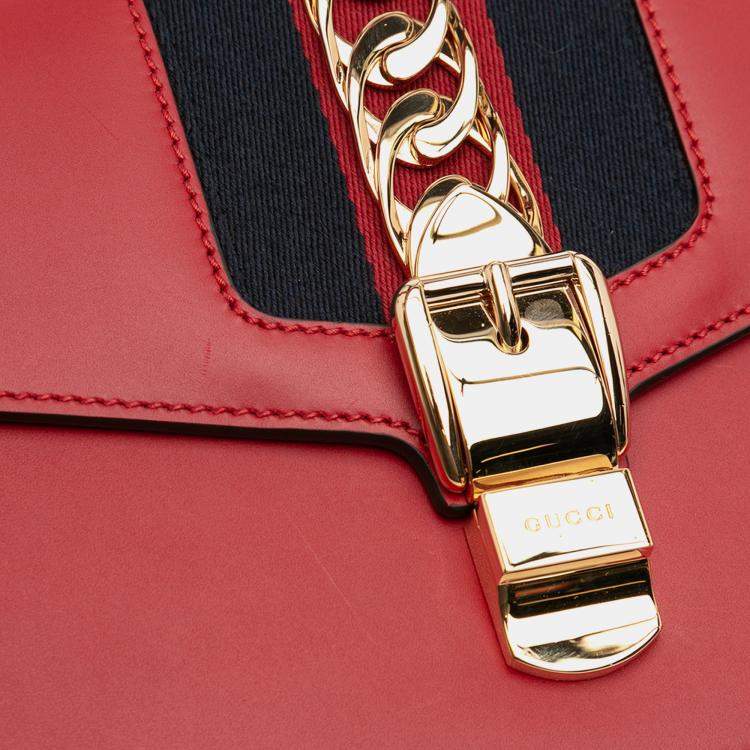 Pre Owned Gucci Red Small Leather Sylvie Web Satchel