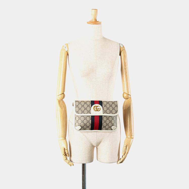 Pre Owned Gucci Brown White GG Supreme Ophidia Belt Bag