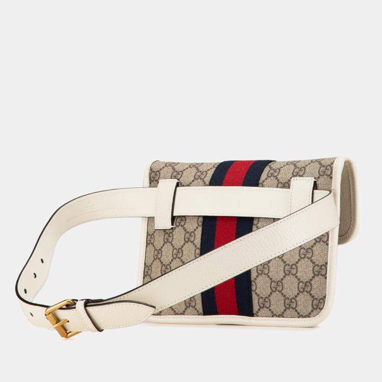 Pre Owned Gucci Brown White GG Supreme Ophidia Belt Bag
