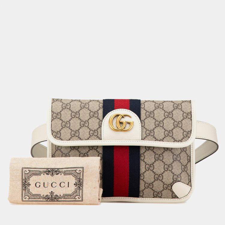 Pre Owned Gucci Brown White GG Supreme Ophidia Belt Bag