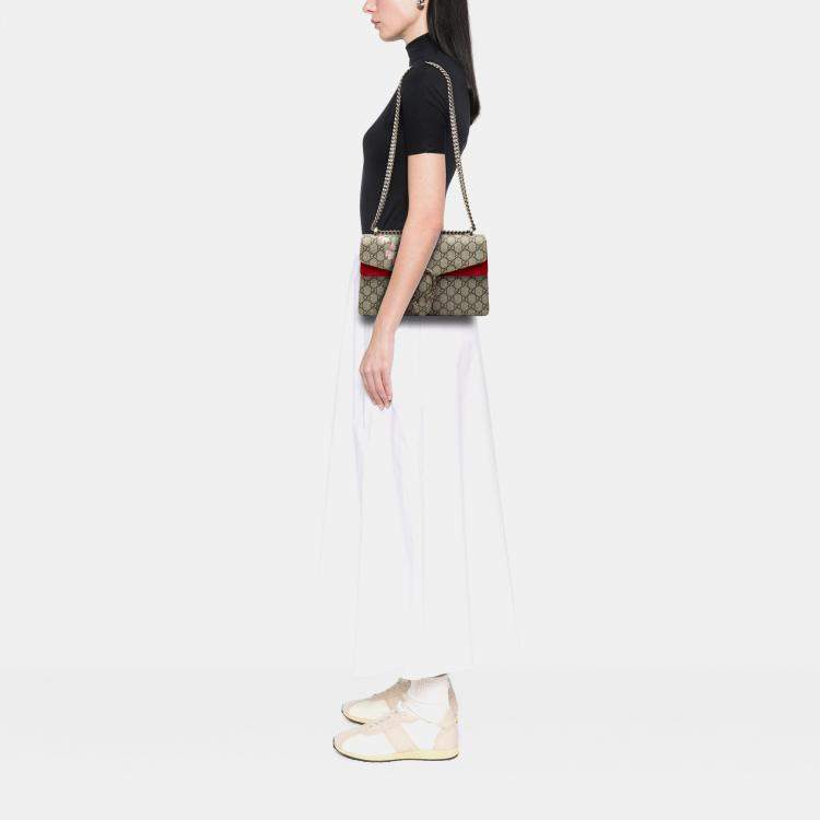 Pre Owned Gucci Brown Small GG Supreme Blooms Dionysus Shoulder Bag