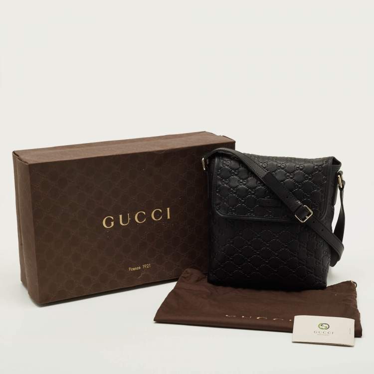 Pre Owned Gucci Flap Black Guccissima Leather Messenger Bag