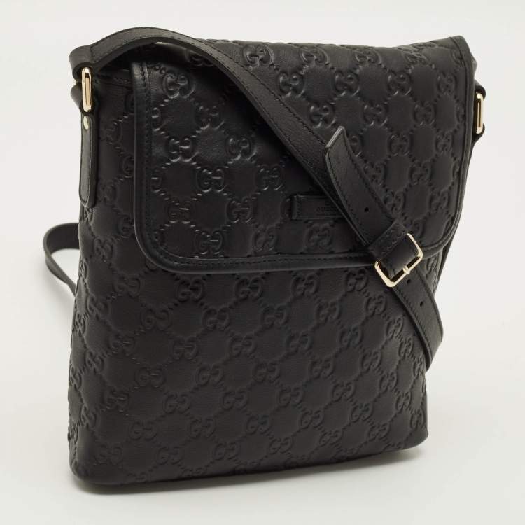 Pre Owned Gucci Flap Black Guccissima Leather Messenger Bag