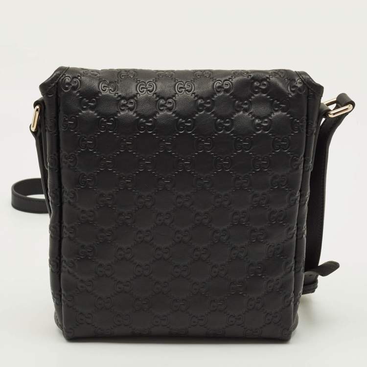 Pre Owned Gucci Flap Black Guccissima Leather Messenger Bag