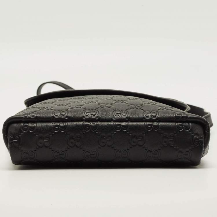 Pre Owned Gucci Flap Black Guccissima Leather Messenger Bag