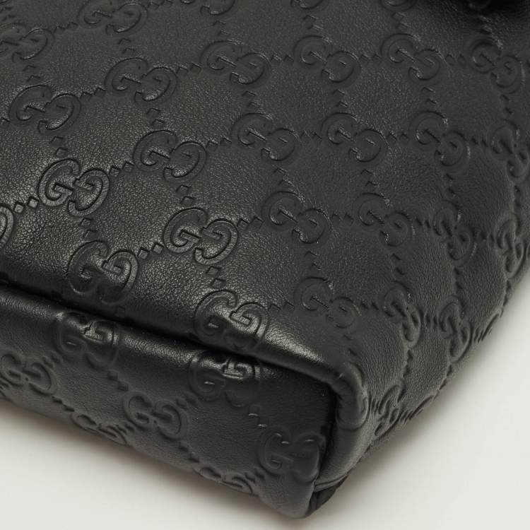 Pre Owned Gucci Flap Black Guccissima Leather Messenger Bag