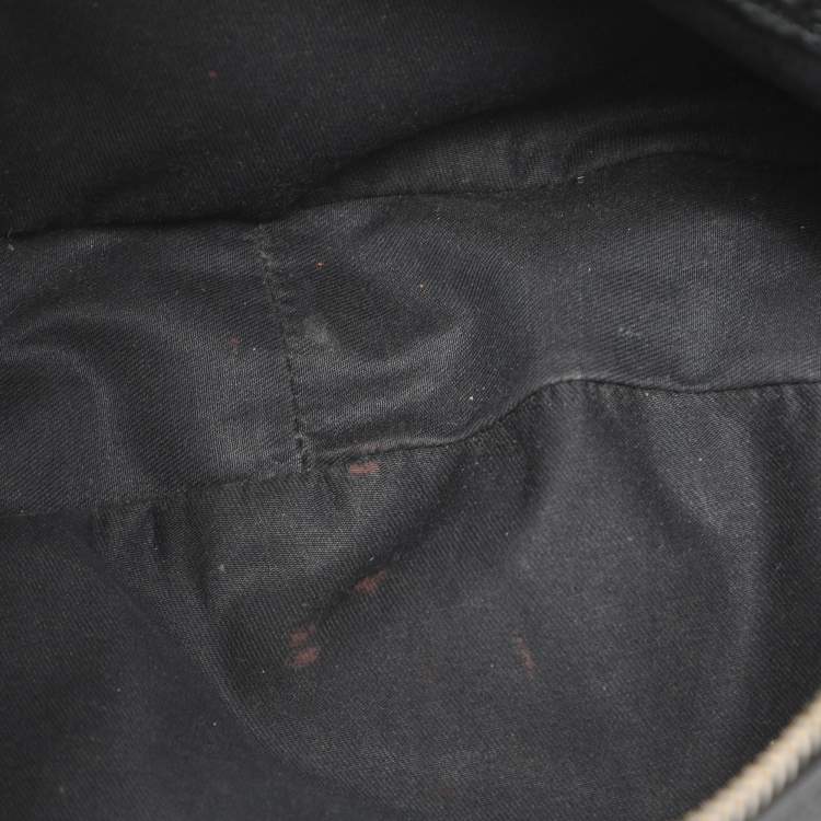 Pre Owned Gucci Bamboo Ring Black GG Canvas and Leather Hobo