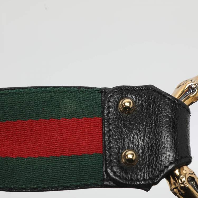 Pre Owned Gucci Bamboo Ring Black GG Canvas and Leather Hobo