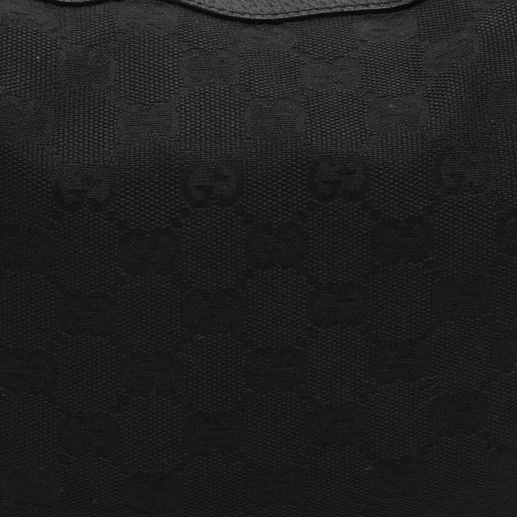 Pre Owned Gucci Bamboo Ring Black GG Canvas and Leather Hobo