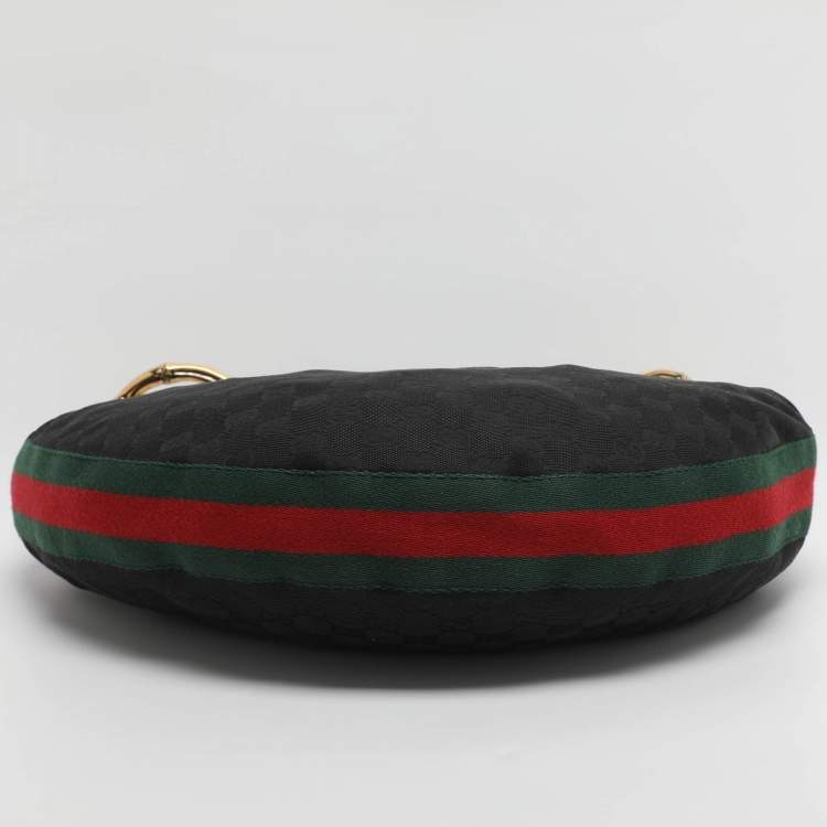 Pre Owned Gucci Bamboo Ring Black GG Canvas and Leather Hobo