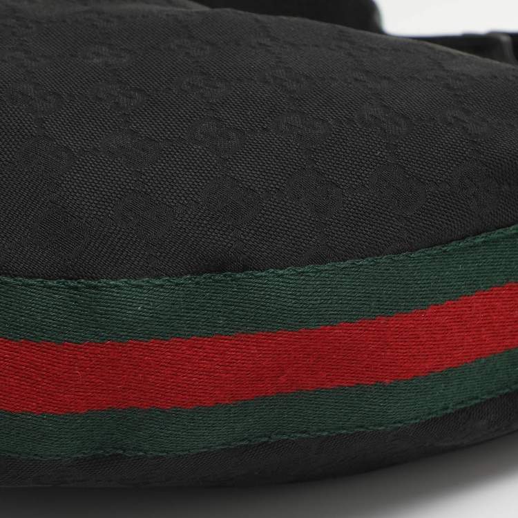 Pre Owned Gucci Bamboo Ring Black GG Canvas and Leather Hobo