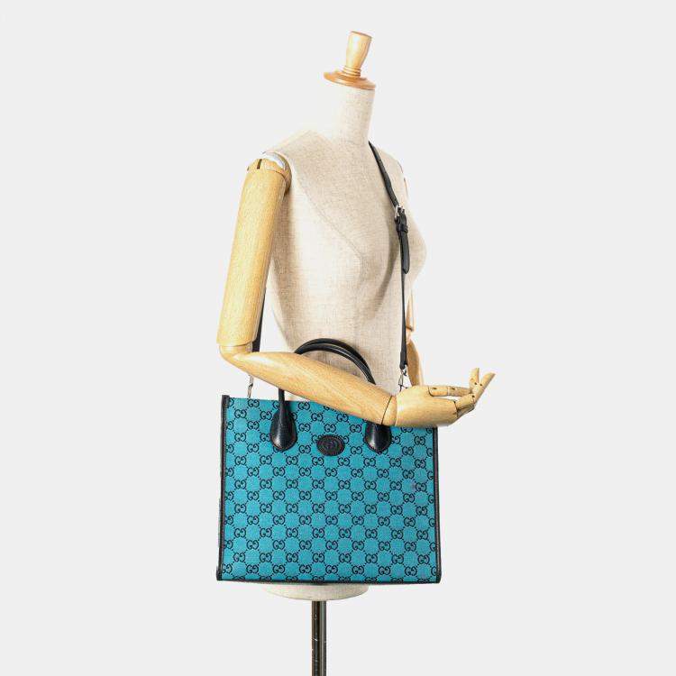 Pre Owned Gucci Blue Small GG Canvas Interlocking G Tote