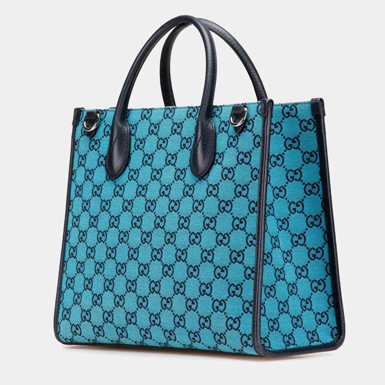 Pre Owned Gucci Blue Small GG Canvas Interlocking G Tote