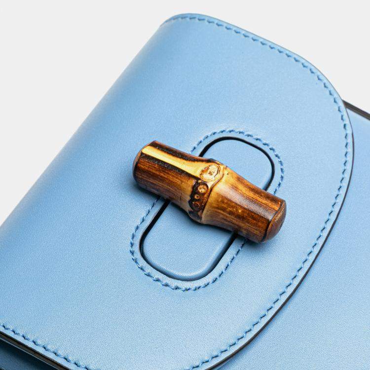 Pre Owned Gucci Blue Mini Calfskin Bamboo Top Handle Bag