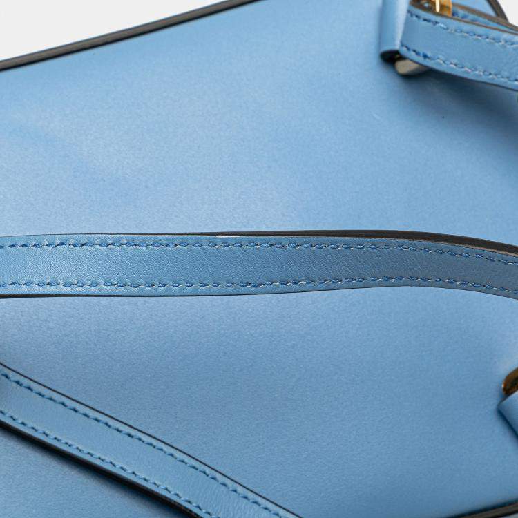 Pre Owned Gucci Blue Mini Calfskin Bamboo Top Handle Bag