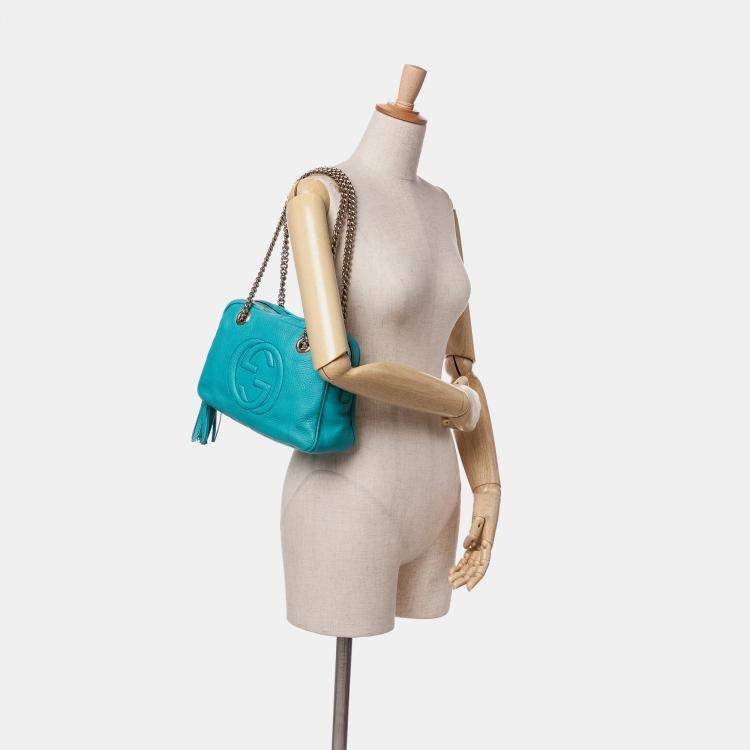 Pre Owned Gucci Blue Leather Soho Chain Zip Shoulder Bag