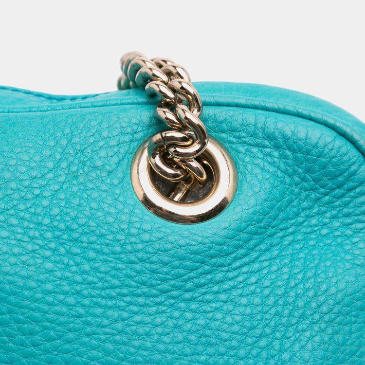 Pre Owned Gucci Blue Leather Soho Chain Zip Shoulder Bag