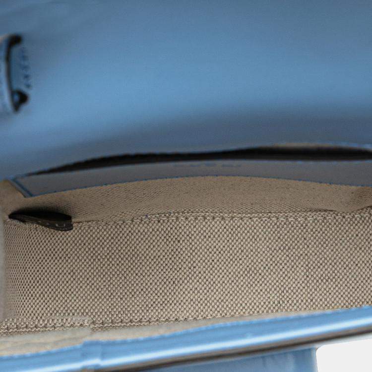 Pre Owned Gucci Blue Mini Calfskin Bamboo Top Handle Bag