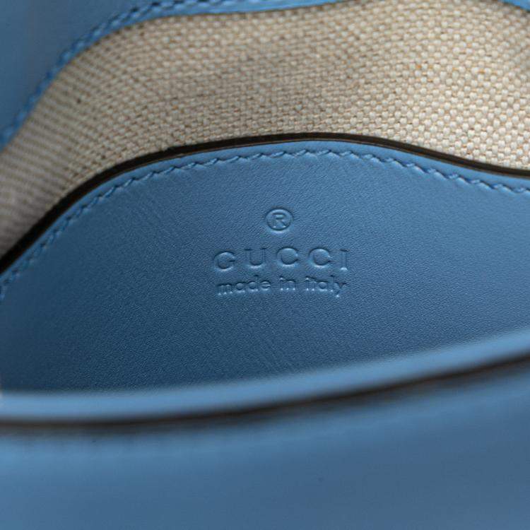 Pre Owned Gucci Blue Mini Calfskin Bamboo Top Handle Bag