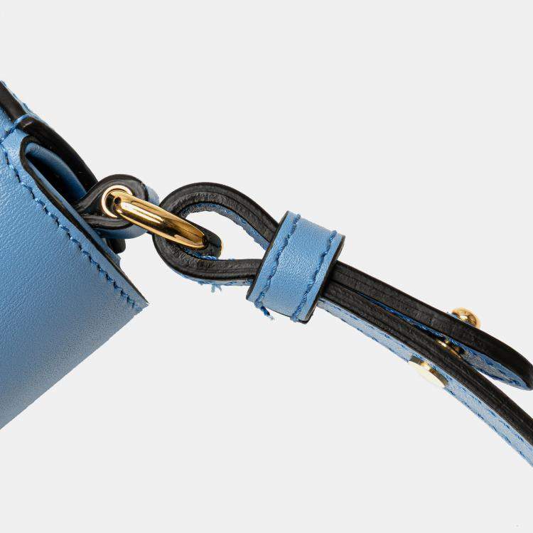 Pre Owned Gucci Blue Mini Calfskin Bamboo Top Handle Bag