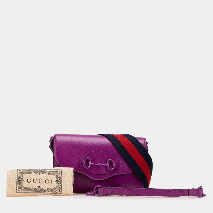 مملوكة مسبقًا Gucci Purple Mini Leather Horsebit 1955 Web Crossbody